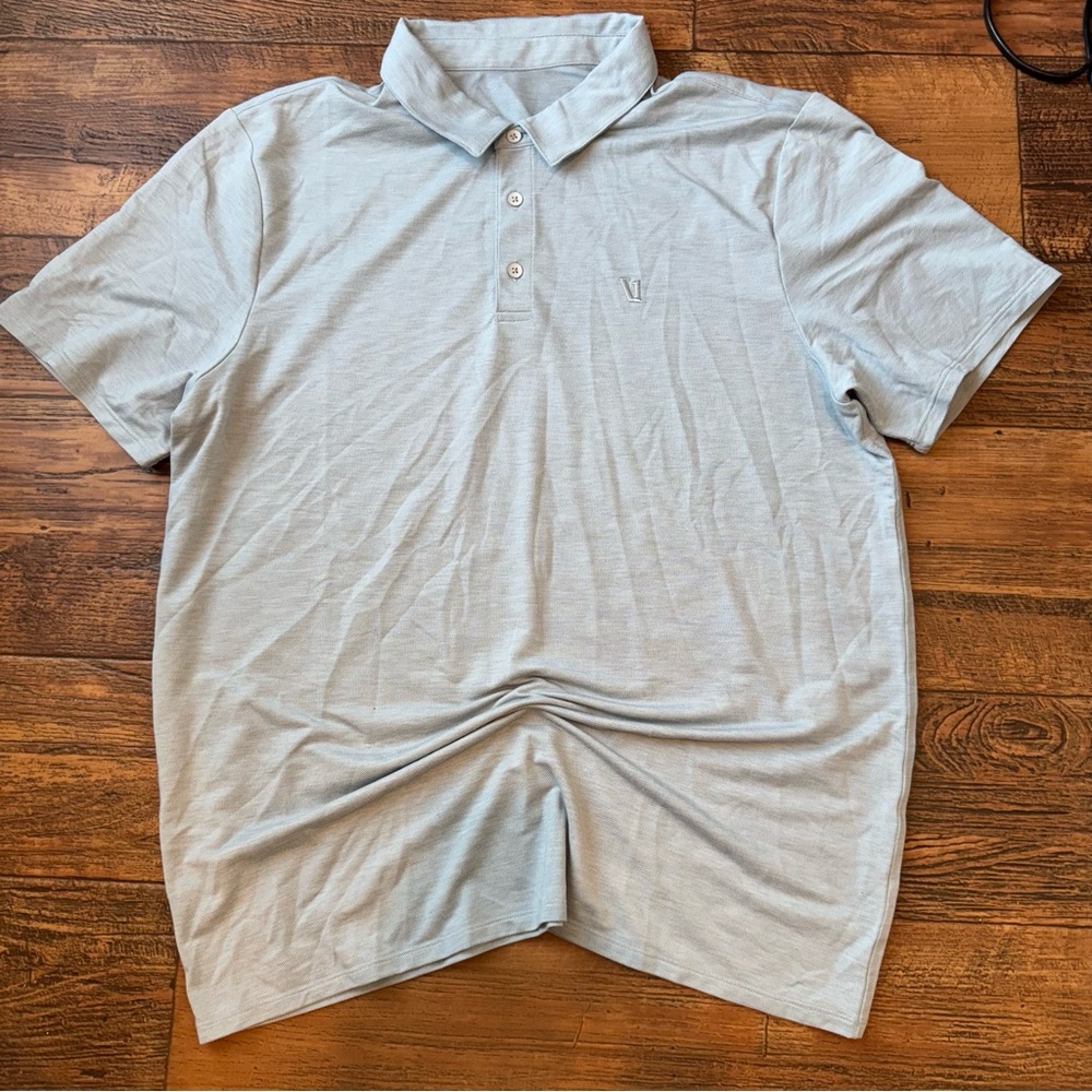 Vuori Twill Knit Light Blue Polo Shirt Mens Large